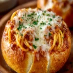 Stuffed Bread Bowl Spaghetti Bake First Image
