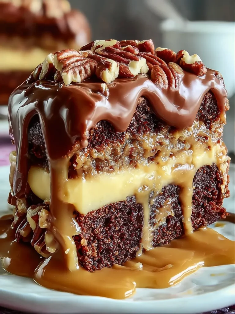 Rich Caramel Pecan Chocolate Cake First Image