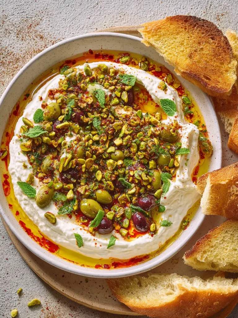Whipped Ricotta Dip with Pistachios, Olives, and Harissa Oil First Image