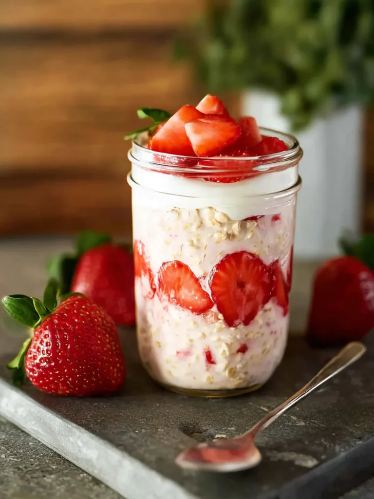 Healthy Strawberry Overnight Oats (Tastes Like Strawberry Shortcake) First Image