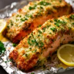 Garlic Parmesan Crusted Salmon Baked In Foil First Image