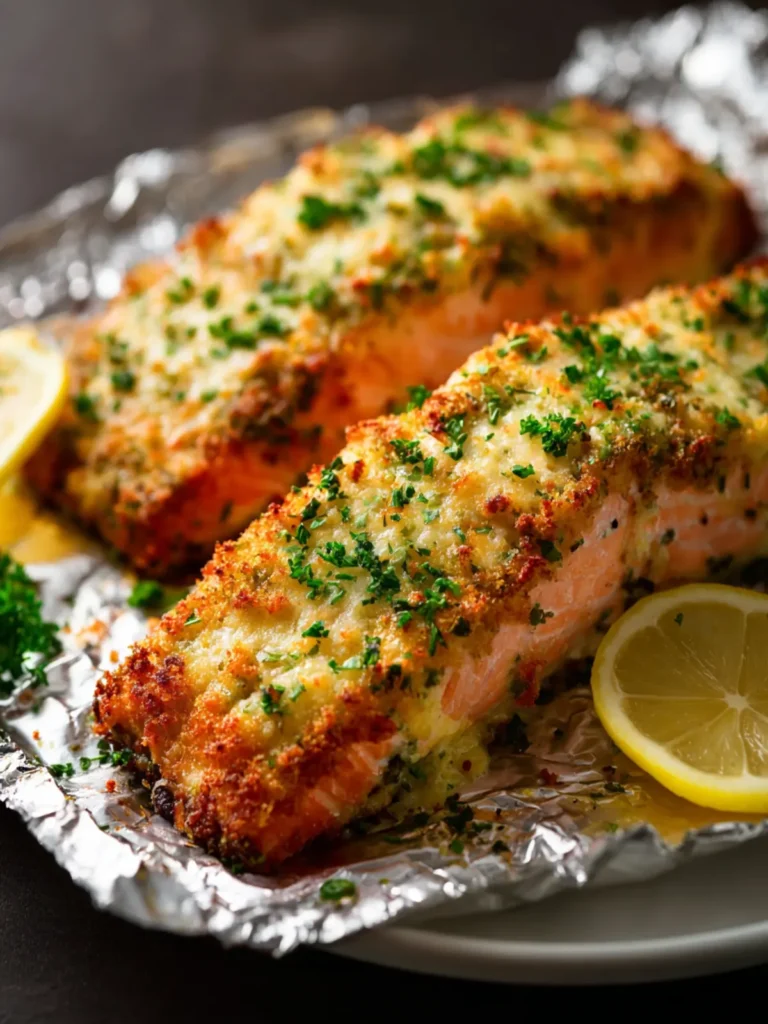 Garlic Parmesan Crusted Salmon Baked In Foil First Image
